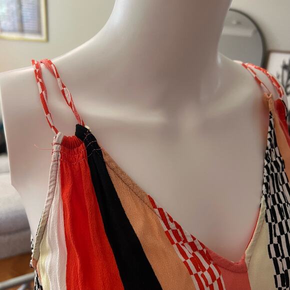 GAP Orange Yellow Smocked Stripe Abstract Sleeveless Midi Summer Dress XS - Picture 5 of 6